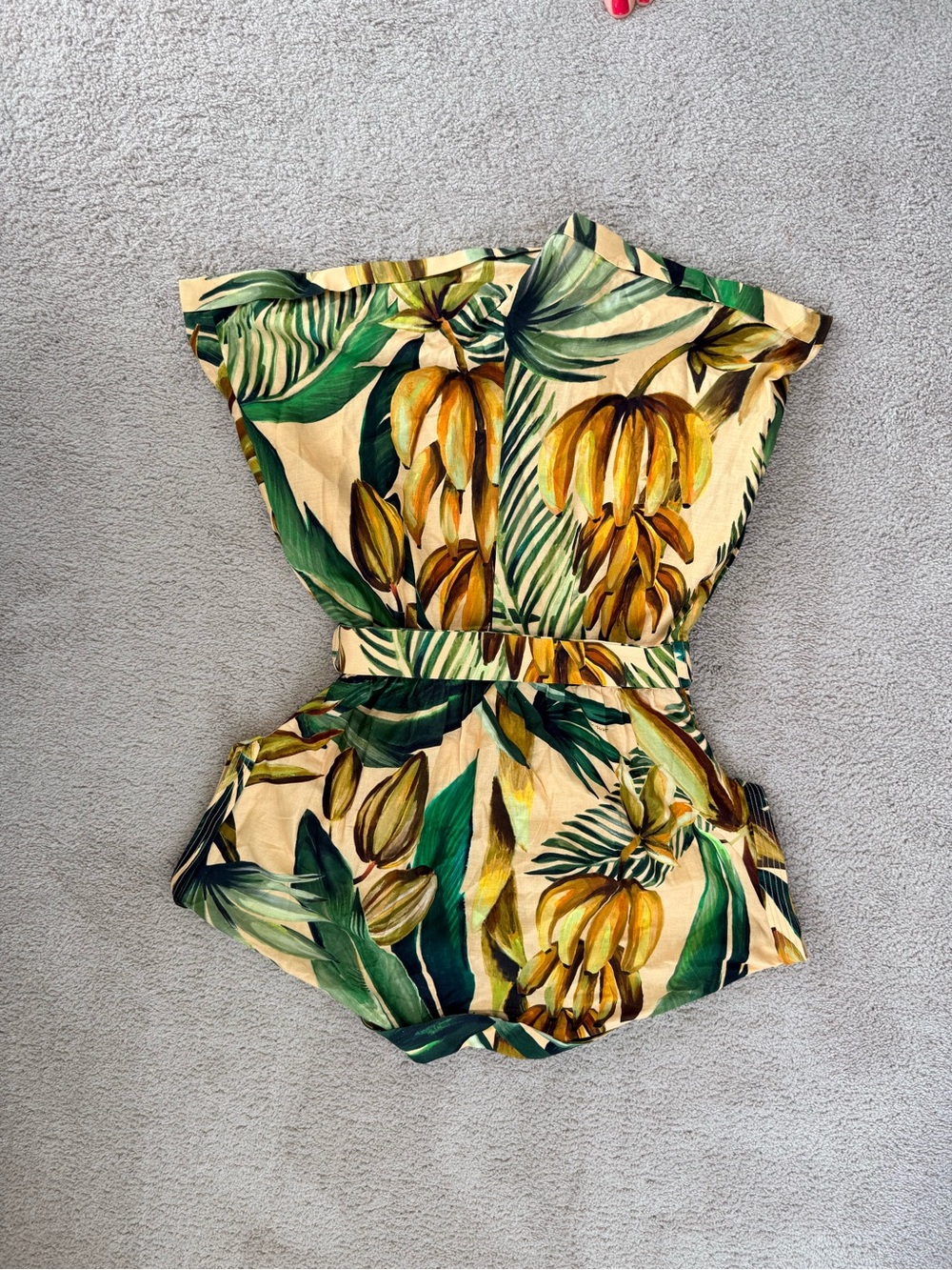 NWT FARM Rio Tropical Leaf Print Belted Jumpsuit — Green & Cream - Picture 7 of 16